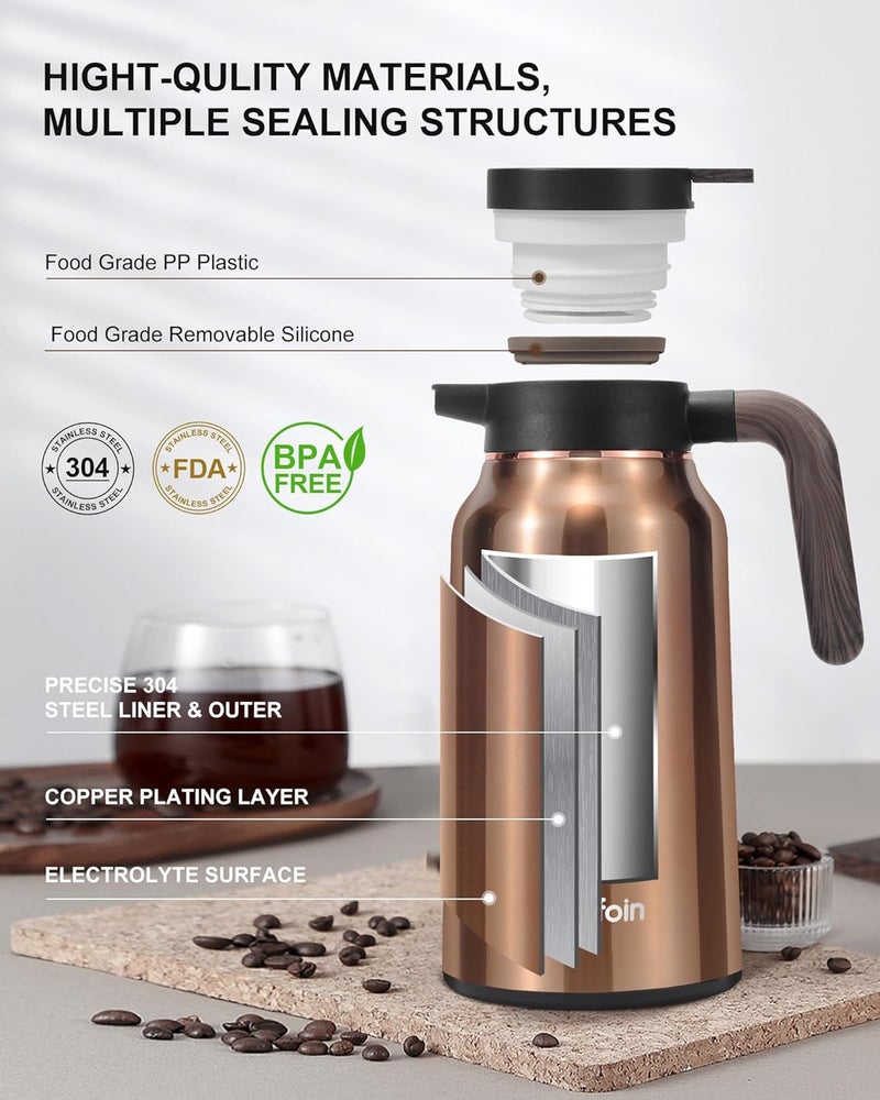 Dumfoin Carafes for Hot Liquids 70 oz - 12 Hour Hot Stainless Steel Thermal Coffee Carafe-Insulated Coffee Carafes For Keeping Hot/Cold Coffee, Tea, Water, Drink Dispenser for Parties(Gold) - Image 4